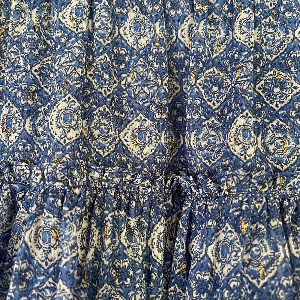 MISA Los Angeles Mini Skirt, "Marina Ruffle", Blue w Metallic Detailing, Sz Sm - Picture 3 of 5